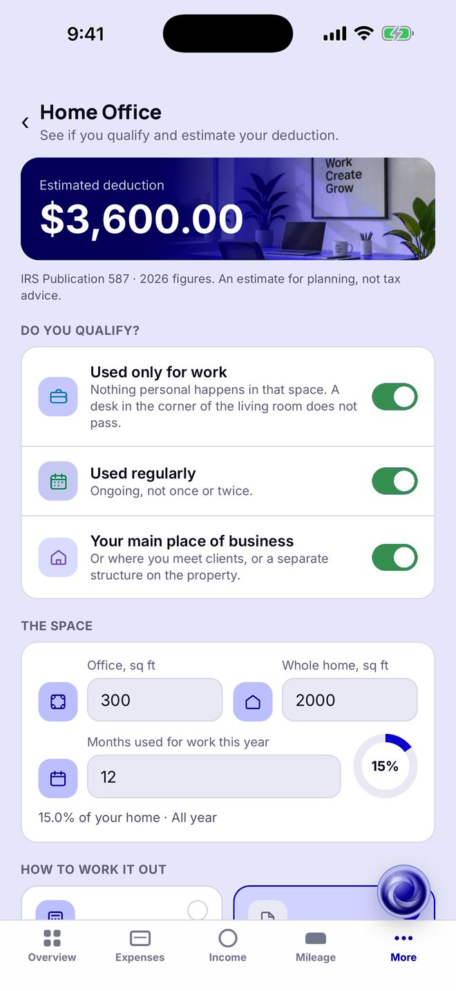 Home office deduction in Periwinkle, light mode